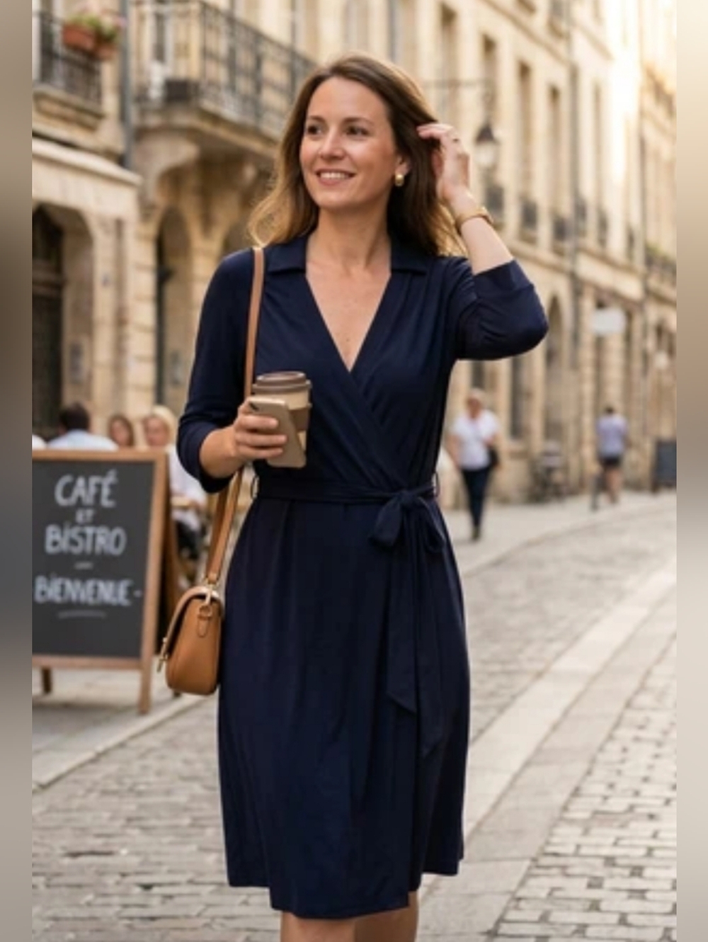 Nic+Zoe Black Wrap Front Mid-length Dress With Fabric Tie Belt M
